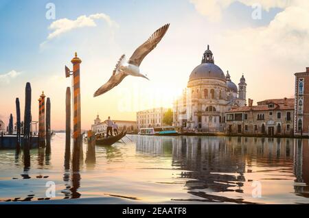 Ride su gondole lungo il Canal Grande a Venezia, Italia Foto Stock