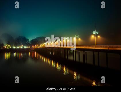 Lindau molo per l'isola di notte in inverno Foto Stock