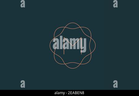 M Logo con lettera alfabetica con monogramma floreale per linee sottili dell'azienda. Branding per lettere e identità. Icona di progettazione di modelli creativi per le aziende Illustrazione Vettoriale