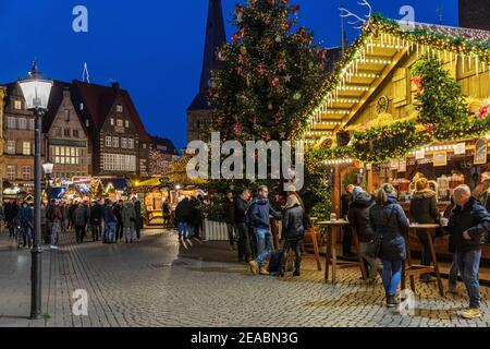 Mercatino di Natale sulla piazza del mercato, stand VIN brulé, Brema, Foto Stock