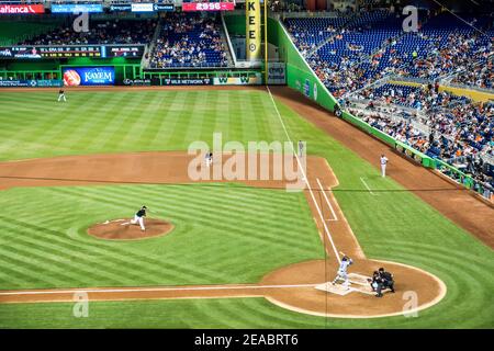 I Marlins giocano i Mets al Marlin Park di Miami. Foto Stock