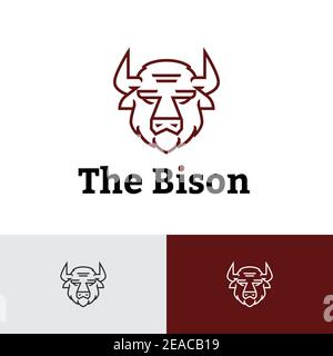 Logo moderno in stile monolino Great Bison Head Illustrazione Vettoriale