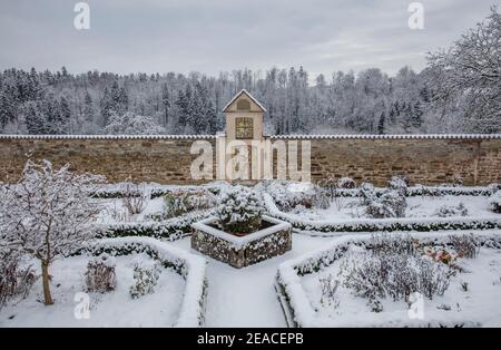 Klostergarten Kloster Kirchberg in inverno, neve Foto Stock