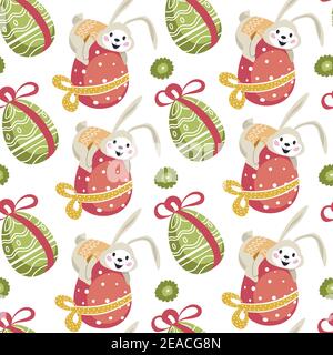 Coniglietto di Pasqua seduto su uovo decorato modello Illustrazione Vettoriale