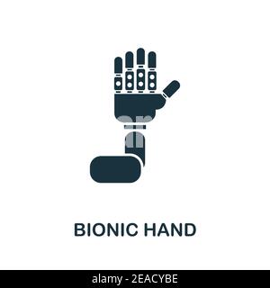 Icona della mano bionica. Elemento semplice della raccolta di tecnologie. Icona a mano bionica monocromatica riempita per modelli, infografiche e banner Illustrazione Vettoriale