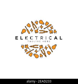Modello vettoriale di progettazione del logo del simbolo dell'utensile elettrico. Illustrazione Vettoriale