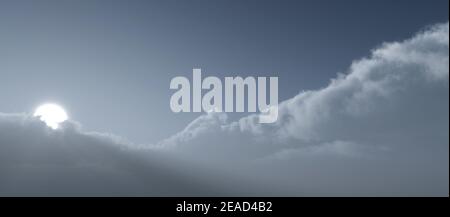 Cielo pigro con sole e nuvole. illustrazione del rendering 3d. Foto Stock