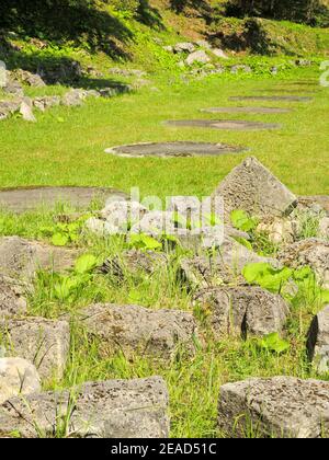 rovine di sarmizegetusa regia, antica capitale daciana nei monti orastie, romania Foto Stock