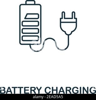 Stile del profilo dell'icona di ricarica della batteria. Design di alta qualità per pittogrammi dalla collezione di icone di potenza ed energia. Semplice elemento a linea sottile. Icona di carica della batteria Illustrazione Vettoriale