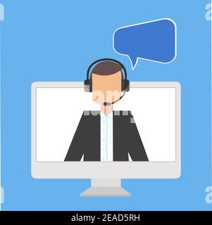 Guida, supporto e contatto. Il call center maschile e femminile lavora con le cuffie. Illustrazione Vettoriale