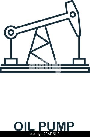 Stile del contorno dell'icona della pompa dell'olio. Design di alta qualità per pittogrammi dalla collezione di icone di potenza ed energia. Semplice elemento a linea sottile. Icona della pompa dell'olio per il web design Illustrazione Vettoriale