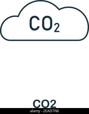 Stile del contorno dell'icona CO2. Design di alta qualità per pittogrammi dalla collezione di icone di potenza ed energia. Semplice elemento a linea sottile. Icona CO2 per web design, app mobili Illustrazione Vettoriale