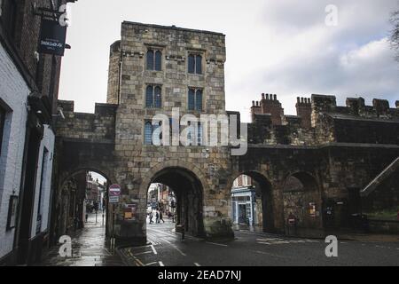 Micklegate Bar a York City Walls, Yorkshire, Inghilterra, Regno Unito. Foto Stock