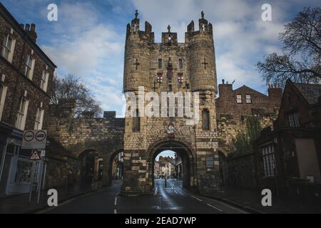 Micklegate Bar a York City Walls, Yorkshire, Inghilterra, Regno Unito. Foto Stock