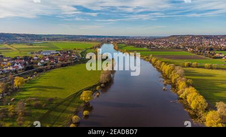 Airview Elbe fiume a Serkowitz vicino Dresda in Sassonia Foto Stock