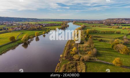 Airview Elbe fiume a Serkowitz vicino Dresda in Sassonia Foto Stock