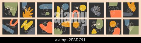 Insieme di varie facce surreali. Illustrazione Vettoriale