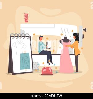 Illustrazione vettoriale concettuale disegnata a mano piatta dal fashion designer. Illustrazione Vettoriale