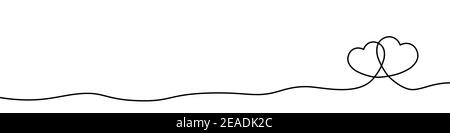 Cuori calligrafici. Ornamento a linea sottile singolo disegnato a mano. Semplice illustrazione vettoriale piatta. Illustrazione Vettoriale