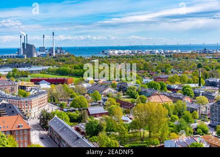 Vista aerea del quartiere Christiania di Copenhagen, Danimarca. Foto Stock