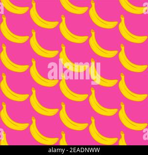 Modello vettoriale senza giunture a banana su sfondo rosa Illustrazione Vettoriale