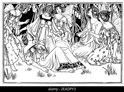 Midsummer Night’s Dream Helena addormentato illustrazione di John Thirtle di Ewell, Surrey, nel volume 1898 13 dello Studio An Illustrated Magazine of fine A. Foto Stock