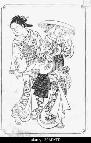 Nishikawa Sukenobu, 1739, Ehon Asakayama, 2 gris. Foto Stock