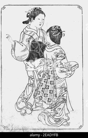 Nishikawa Sukenobu, 1739, Ehon Asakayama, 4 gris. Foto Stock