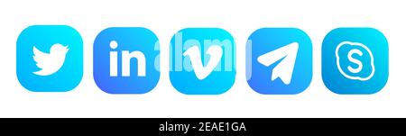 Set di loghi social media più popolari sfondo bianco : Facebook, Instagram, Twitter, telegramma Illustrazione Vettoriale