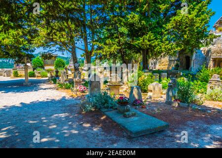 Un vecchio cimitero a Les Baux des Provence villaggio in Francia Foto Stock