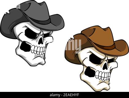 Cranio cowboy in cappello marrone per tatuaggio o mascotte Illustrazione Vettoriale