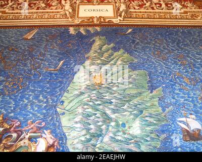 Mappa della Corsica all'interno dei Musei Vaticani di Roma Foto Stock