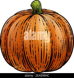 Illustrazione del Woodcut vintage con verdure di zucca Illustrazione Vettoriale