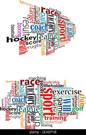 Sport tag cloud per il web design, fitness, stile di vita sano o un altro design Illustrazione Vettoriale