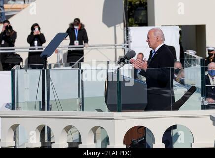 WASHINGTON DC, USA - 20 gennaio 2021 - il presidente degli Stati Uniti Joseph R. Biden Jr. Si rivolge alla nazione dopo aver prestato giuramento al suo Presidente Inaug Foto Stock