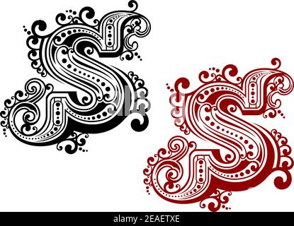 Lettera maiuscola retrò S in stile vintage design isolato su sfondo bianco Illustrazione Vettoriale