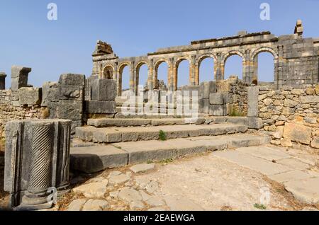 Esterno della Basilica di Volubilis, Marocco. Foto Stock