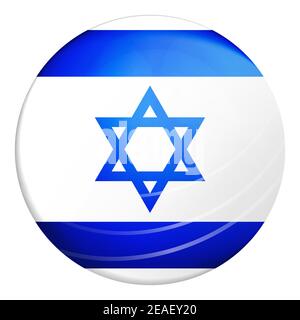 Palla di vetro con bandiera di Israele. Sfera rotonda, icona modello. Simbolo nazionale israeliano. Palla lucida e realistica. Illustrazione vettoriale astratta 3D Illustrazione Vettoriale