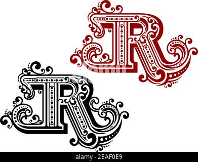 Lettera R vintage con elementi ornamentali in stile retrò Illustrazione Vettoriale