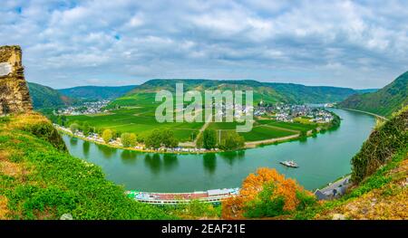 Veduta aerea di Beilstein da Burg Metternich, Germania Foto Stock