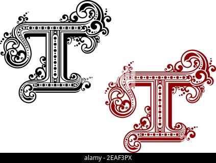 Lettera maiuscola T in stile retrò per il design Illustrazione Vettoriale