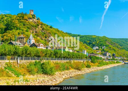 Kaub città sul fiume Rhein, Germania Foto Stock