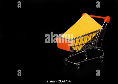 Carta di credito nel mini carrello. Concetto di shopping online che consente alle persone di fare acquisti in modo semplice e rapido. Foto Stock