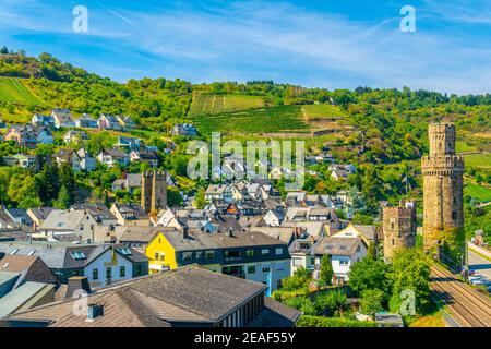 Veduta aerea di Oberwesel in Germania Foto Stock