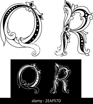 Le lettere maiuscole retrò Q e R per il design vintage Illustrazione Vettoriale