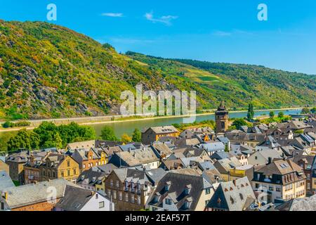 Veduta aerea di Oberwesel in Germania Foto Stock