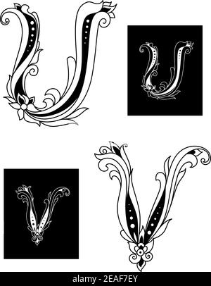 Lettere maiuscole U e V in stile retrò per qualsiasi design Illustrazione Vettoriale