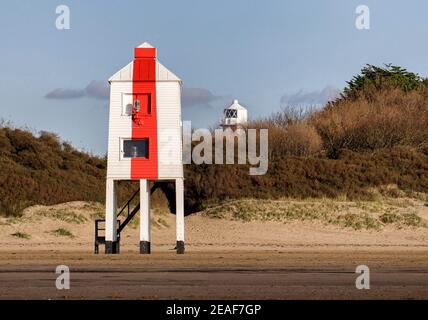 Burnham on Sea Lighthouses - la Burnham Low Light e la Pillar High Light ora disusati Foto Stock