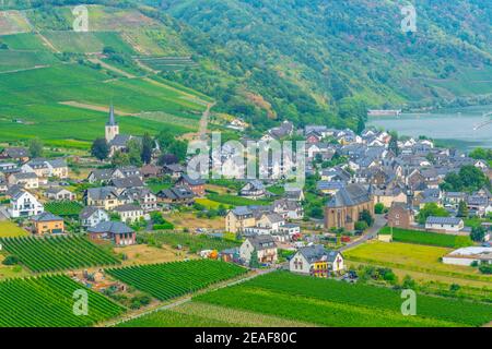 Veduta aerea di Ellenz-Poltersdorf da Burg Metternich, Germania Foto Stock