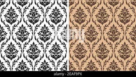 Motivo damask senza cuciture con due modalità di colore per lo sfondo o. design dello sfondo Illustrazione Vettoriale